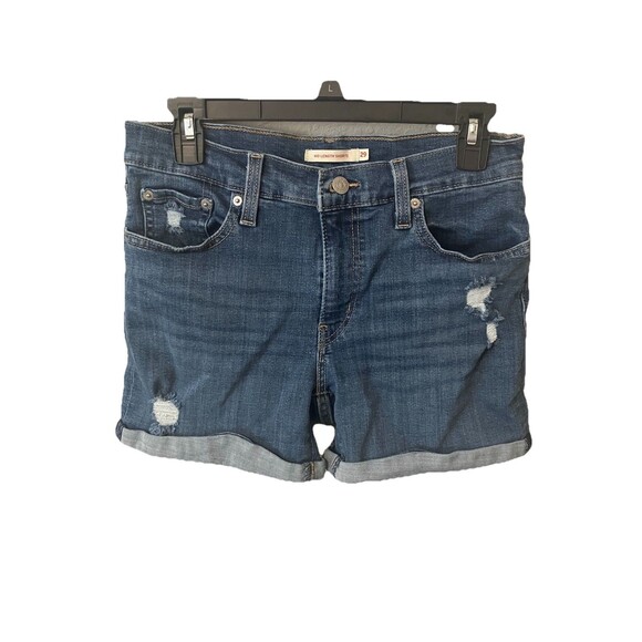 Levi's Mid Length Denim Shorts Women’s Size 29 Medium Wash Cuffed Stretch - Picture 1 of 6